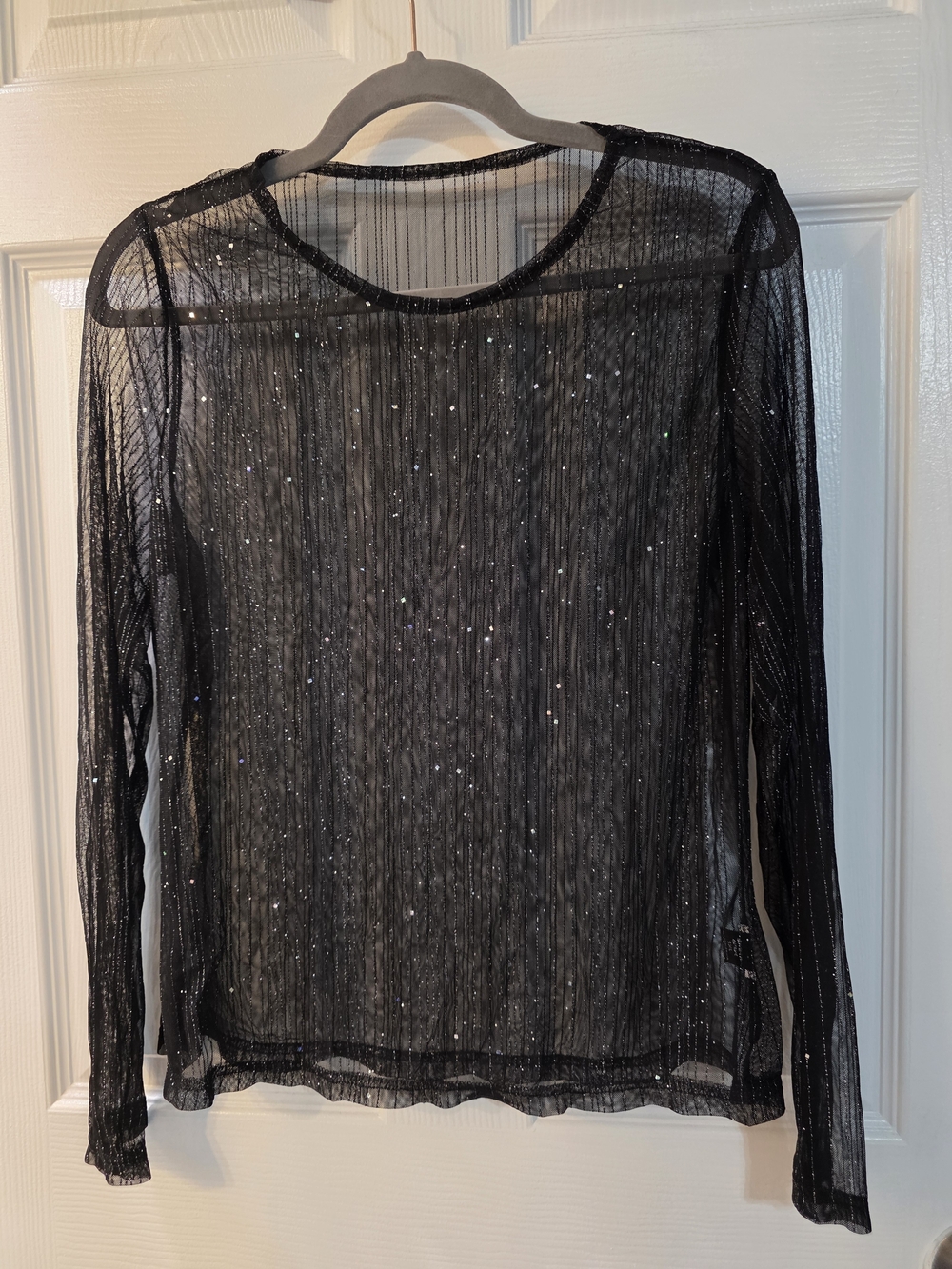 SHEIN Curve Black Sheer Long-Sleeve Glitter Top Size 1xl